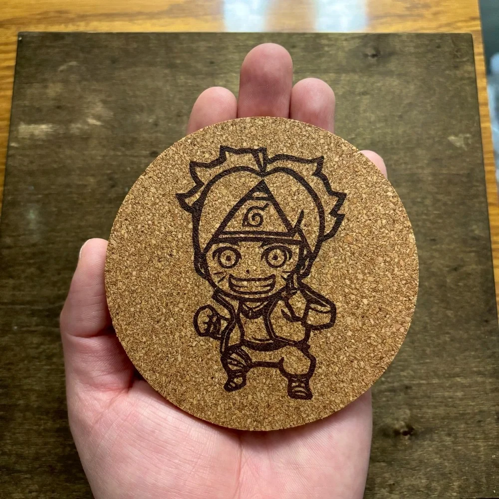Boruto Chibi Style Laser Engraved Cork Coaster